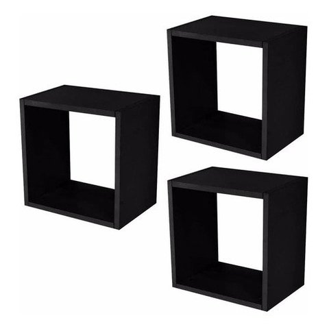 Kit 03 Nichos Decorativo 31x31x15 Prateleira Cubo Sala Preto M A Sorprezo