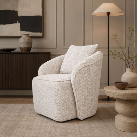 Poltrona Decorativa Orbe Bouclê Moscow Design Orgânico Moderno