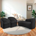 Ver imagem 2 de Kit Sofá Curvo França 160cm L.e e 2 Poltronas Luiza Max Conforto, Linho Preto