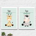 Ver imagem 2 de Kit 2 Quadros Infantil Tema Safari Seja Feliz 24x18cm:Madeira preta
