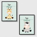 Ver imagem 1 de Kit 2 Quadros Infantil Tema Safari Seja Feliz 24x18cm:Madeira preta