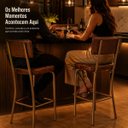 Ver imagem 3 de Banqueta Olivia Alta para Bar e Cozinha Dourado Fosco com Assento Confortável Cor Whisky Encosto Est