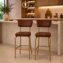 Ver imagem 2 de Banqueta Olivia Alta para Bar e Cozinha Dourado Fosco com Assento Confortável Cor Whisky Encosto Est