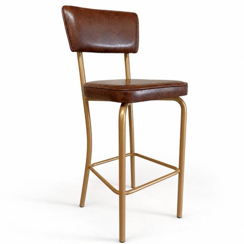 Banqueta Olivia Alta para Bar e Cozinha Dourado Fosco com Assento Confortável Cor Whisky Encosto Est