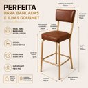 Ver mais imagens de Banqueta Olivia Alta para Bar e Cozinha Dourado Fosco com Assento Confortável Cor Whisky Encosto Est