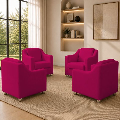 Kit 4 Poltrona Decorativa para Sala de Espera Mila Recepção Escritório Consultório Corino