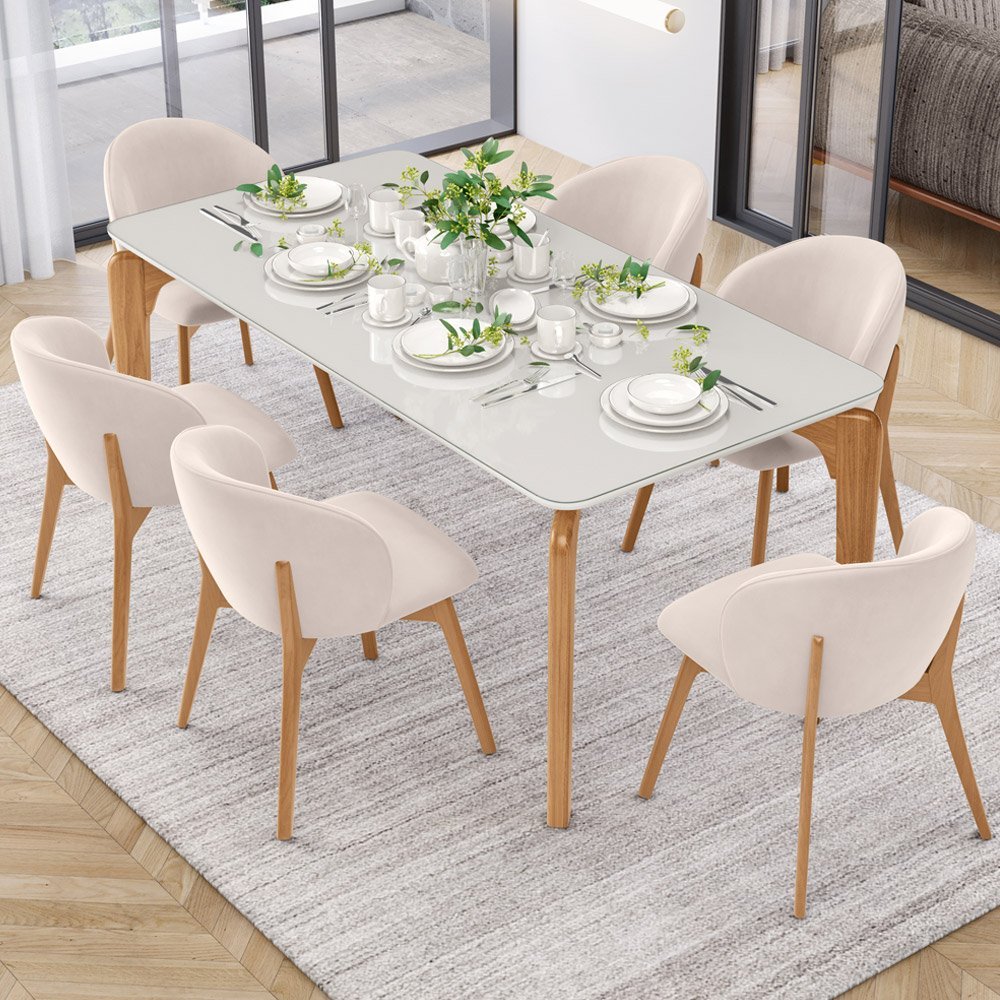 Kit 04 Cadeiras de Jantar e Estar Living Estofada Mia L02 Suede Bege - Lyam Decor - 2