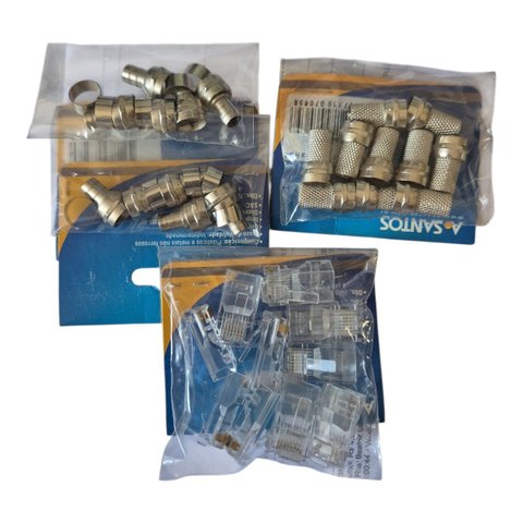 Kit 10 Conectores F Rosca 10 Conectores F Anel 10 Plugs RJ45