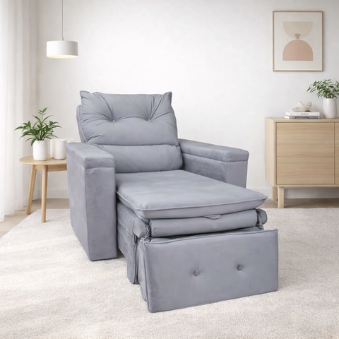 Poltrona do Papai Retrátil Reclinável Suede Cinza Conforto - Larbelle