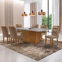 Ver imagem 1 de Mesa para Sala de Jantar Aida 180cm Mdf Canto Copo com Vidro e 6 Cadeiras Carol