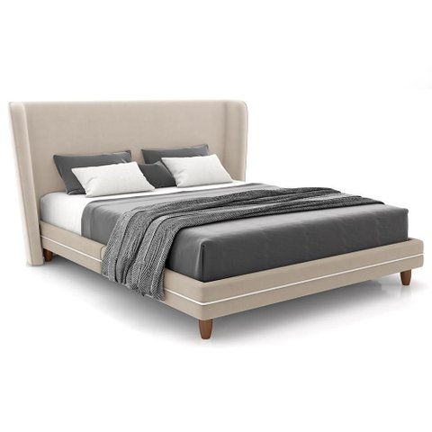 Cabeceira Queen Nilo 160cm com Cama Pés Madeira Suném P05 Veludo Bege - Lyam Decor