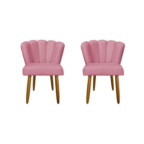 Kit 02 Cadeiras para Mesa de Jantar Flor Pés Palito - Balaqui Decor Cor:rosa