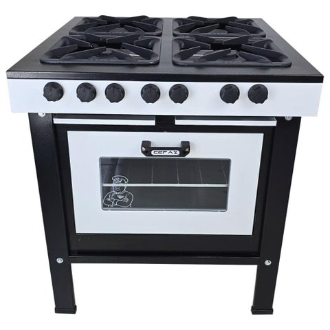 Fogão a Gás 4 Bocas com Forno Cefaz Linha Chef Branco e Preto