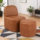 Ver imagem 1 de Kit Poltrona Decorativa Lumiere com Puff Coliseu W01 Couríssimo Camel - Lyam Decor