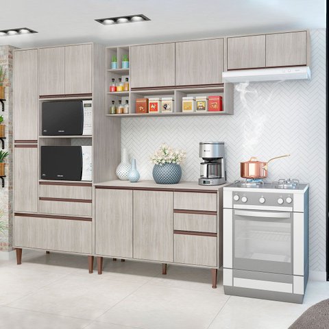 Cozinha Modulada New 283x214 Cm Balcão Tampo Armário Torre Nicho Forno Mdp Legno - Clicklar