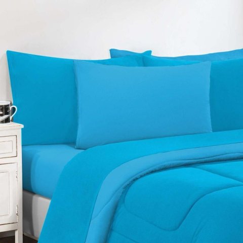 Kit Edredom Malha 100% Algodão Gran Moratta 3 Peças Queen - Azul Turquesa-azul Turquesa