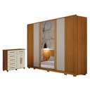 Ver imagem 1 de Guarda Roupa Casal Evo 6 Portas com Espelho Cinamomo e Off-white com Cômoda São Paulo 6 Gavetas 2 Po