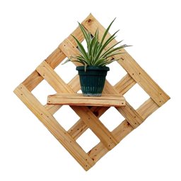 Floreira de Parede Estilo Painel Em Madeira Pinus Com Prateleira Suporte Para Vasos e Plantas Mini H - 1