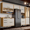 Ver imagem 1 de Armário de Cozinha com Balcão e Tampo 12 Portas 4 Gavetas Pérola 100% Mdf Vidro Reflecta Amêndoa/off