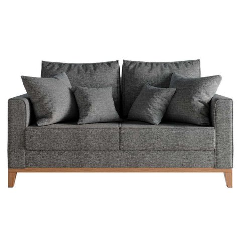 Sofá 2 Lugares Beny Base de Madeira Linho Cotton Cinza Rr