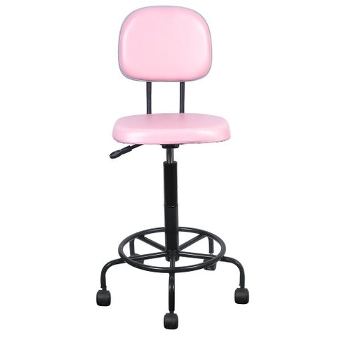Cadeira Caixa Alta com Rodizios Atendimento Recepção Balcão Tecido Sintetico Rosa Bebe Popmov Cadeir