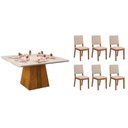 Ver imagem 1 de Conjunto: Mesa de Cozinha Itália C/ Tampo Madeirado C/ Vidro Curvo 136x136cm e 6 Cadeiras Talia