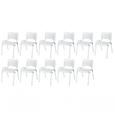 Cadeira Iso Base Branco Igreja, Escola, Escritório - Branco Kit 11 Peças