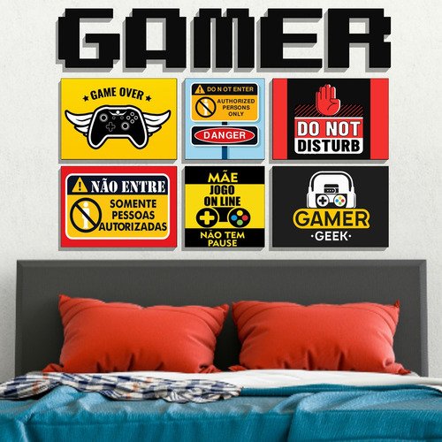 Kit 6 Quadros Placas Decorativas Gamer Nerd Escrita Gamer - 2