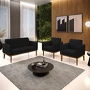 Ver imagem 2 de Sofá Namoradeira com 2 Poltronas Base de Madeira Fixa Castanho Marisa Linho Preto A79 - D'Rossi