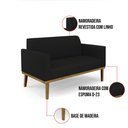 Ver imagem 6 de Sofá Namoradeira com 2 Poltronas Base de Madeira Fixa Castanho Marisa Linho Preto A79 - D'Rossi