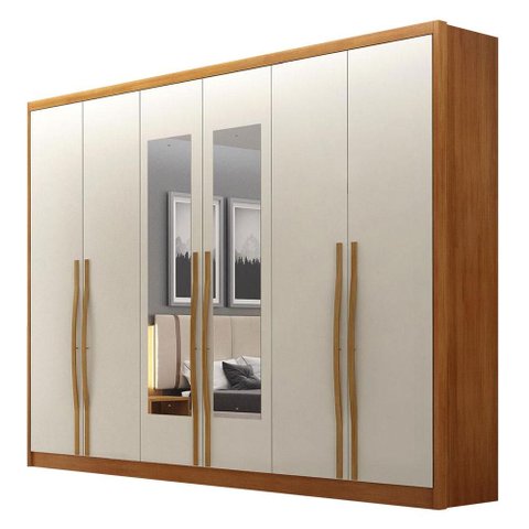 Guarda Roupa Casal Livorno Plus 6 Portas 6 Gavetas com Espelho Cinamomo Fendi - Novo Horizonte