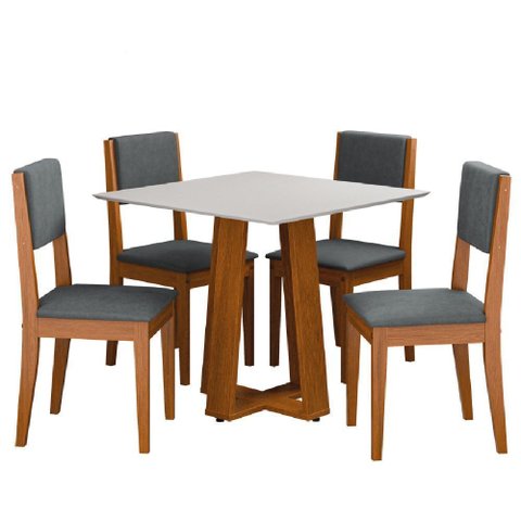 Conjunto Sala de Jantar Mesa Athenas Quadrada 0,90m 4 Cadeiras Trento Dobuê