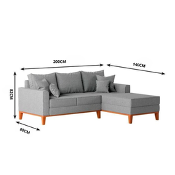 Sofá Beny com Chaise Direita, 2,00x1,40m, 3 Lugares, Linho, Base em Madeira. (cinza) - 3