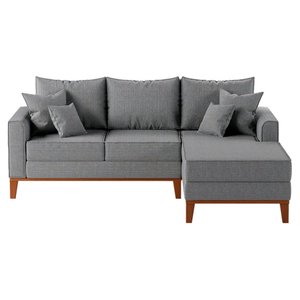 Sofá Beny com Chaise Direita, 2,00x1,40m, 3 Lugares, Linho, Base em Madeira.