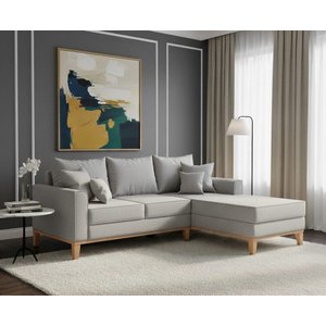Sofá Beny com Chaise Direita, 2,00x1,40m, 3 Lugares, Linho, Base em Madeira.