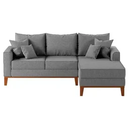 Sofá Beny com Chaise Direita, 2,00x1,40m, 3 Lugares, Linho, Base em Madeira. (cinza) - 2