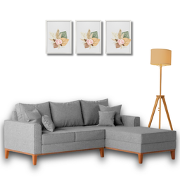 Sofá Beny com Chaise Direita, 2,00x1,40m, 3 Lugares, Linho, Base em Madeira. (cinza) - 1