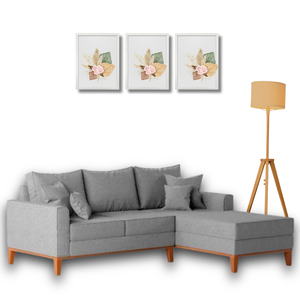 Sofá Beny com Chaise Direita, 2,00x1,40m, 3 Lugares, Linho, Base em Madeira. (cinza)