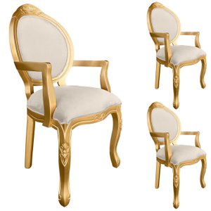 3 Poltrona Entalhada com Braço Decorativa Imperatriz Luxo Trono Provençal Aréa Gourmet Leitura Linha