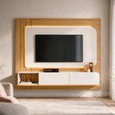 Ver imagem 3 de Painel para TV 75 pol com Bancada Suspensa e LED Legend B01 Off White Cinamomo - Lyam Decor