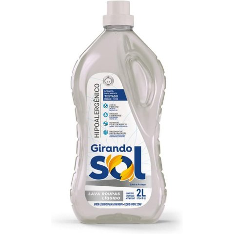 Lava Roupas Girando Sol Hipoalergênico 2l para Peles Sensíveis Branco com Óleos Essenciais