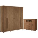 Ver imagem 1 de Guarda Roupa Casal Ripado 6 Portas Buriti com Pés e Cômoda Havana Master com Rodizio Jatobá Acetinad