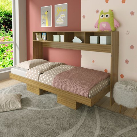 Cama Solteiro Horizontal Dobrável Articulada Multifuncional 88cm Amêndoa - Tecno Mobili