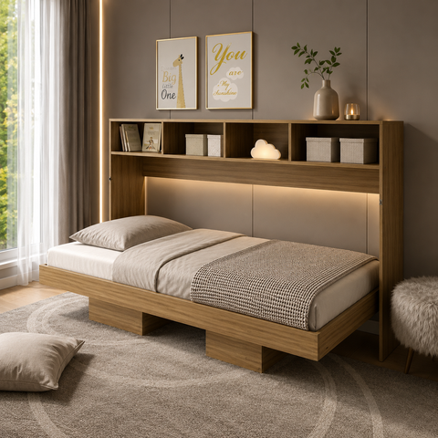 Cama de Solteiro Horizontal Dobrável Articulada 88cm Amêndoa - Tecno Mobili
