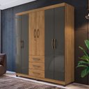 Ver imagem 2 de Guarda Roupa Casal Lion 6 Portas e 3 Gavetas Freijó/Grafite Perolizado - Móveis Leão
