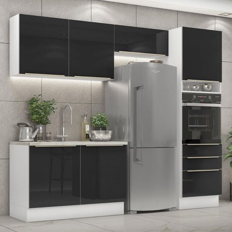 Armário de Cozinha Completa 260cm Branco/Preto Lux Madesa 05