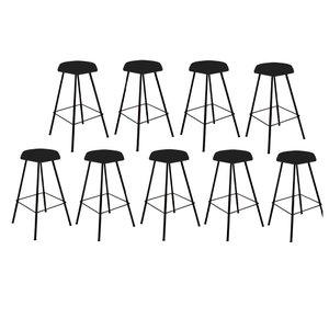 Kit 09 Banqueta Alta Lari Eiffel Hexágono Cozinha Bar Balcão Bistrô Ferro Preto Tecido Sintético Pre
