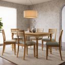 Ver imagem 3 de Mesa de Jantar 6 Lugares com 06 Cadeiras Madeira Maciça Estofada Lazuli F06 Linho Mescla Freijó - Ly
