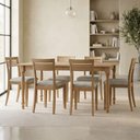 Ver imagem 1 de Mesa de Jantar 6 Lugares com 06 Cadeiras Madeira Maciça Estofada Lazuli F06 Linho Mescla Freijó - Ly