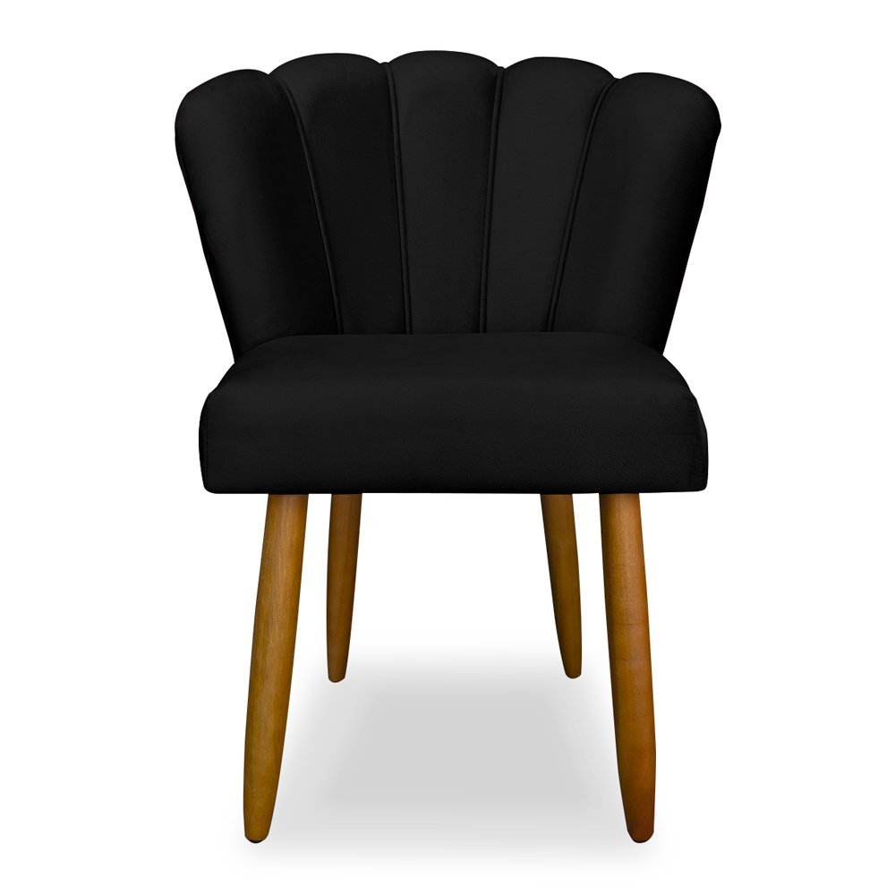 Cadeira Pétala para Penteadeira Escritório Pés Palito Veludo Preto Wed Decor - 1